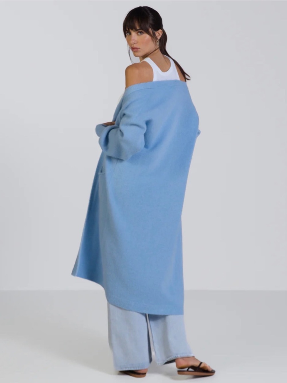 Jaki London Yasmin Alpaca Blend Long Cardigan Sweater Light Blue S/M - Picture 2 of 8
